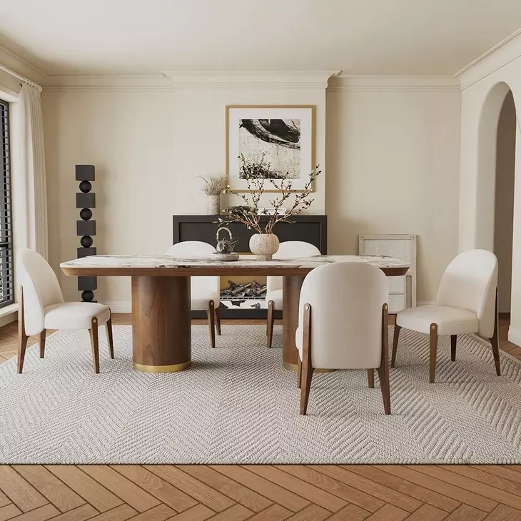 Willene White and Dark Oak 94" Rectangular Ceramic Top Dining Room Set