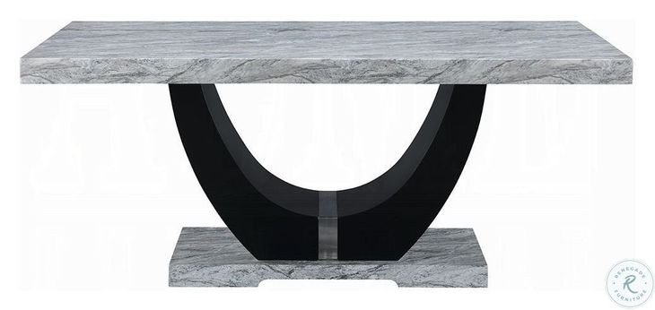 Caralin Engineered Stone and Black 70" Rectangular Dining Table