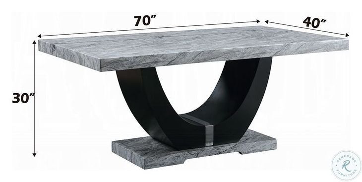 Caralin Engineered Stone and Black 70" Rectangular Dining Table