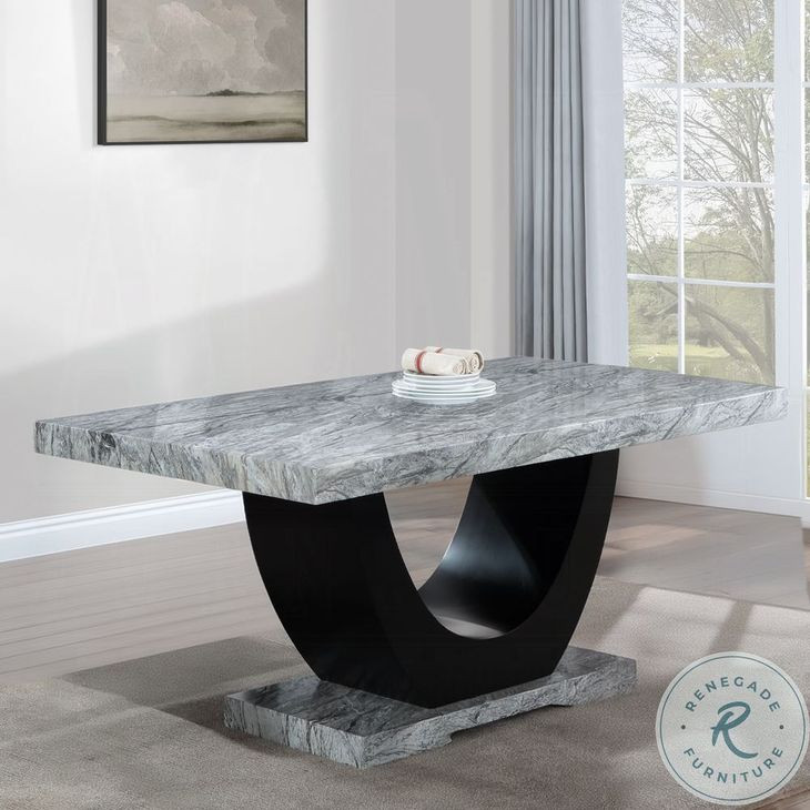 Caralin Engineered Stone and Black 70" Rectangular Dining Table