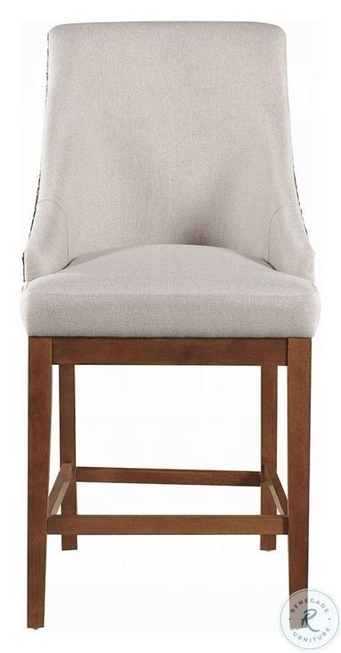 Gilsea Fabric and Brown Synthetic Leather Counter Height Chair with Nailhead Trim Set of 2