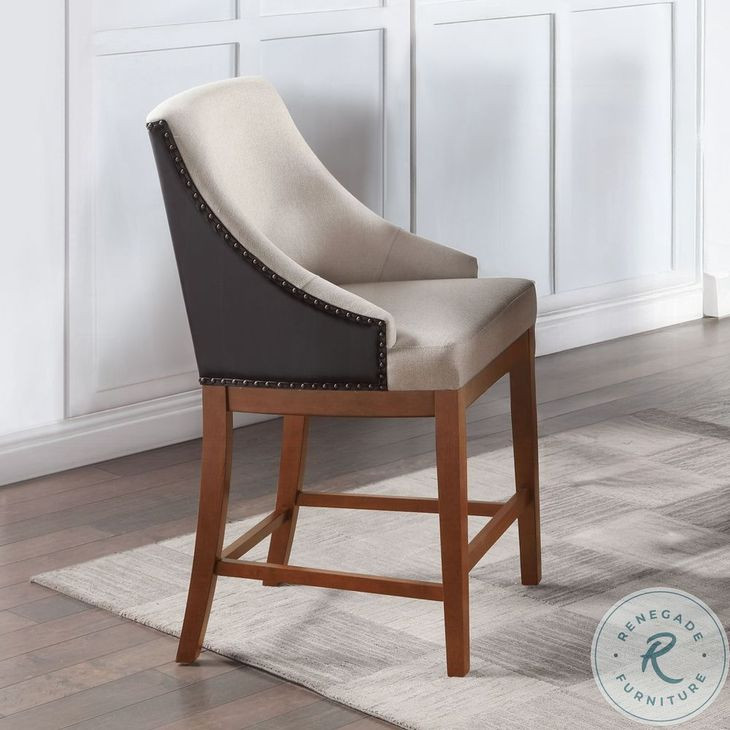 Gilsea Fabric and Brown Synthetic Leather Counter Height Chair with Nailhead Trim Set of 2