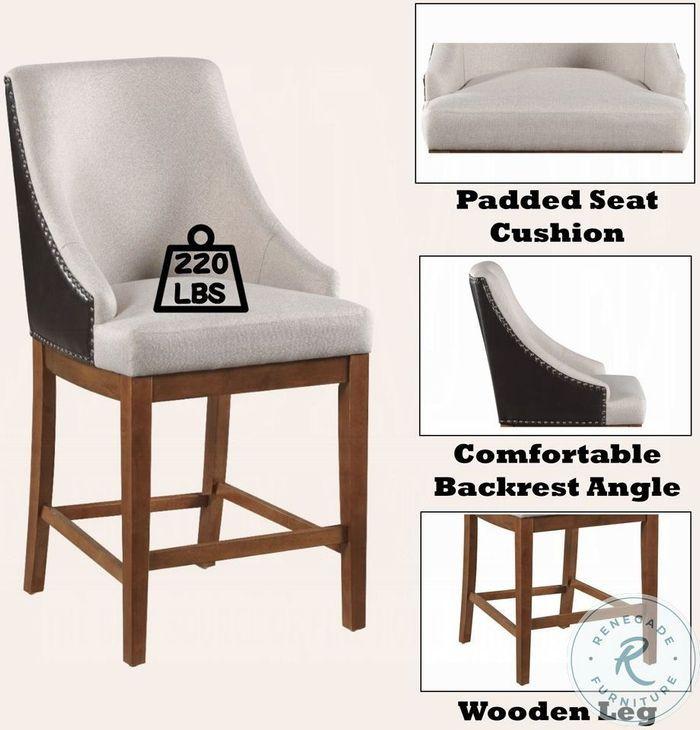 Gilsea Fabric and Brown Synthetic Leather Counter Height Chair with Nailhead Trim Set of 2