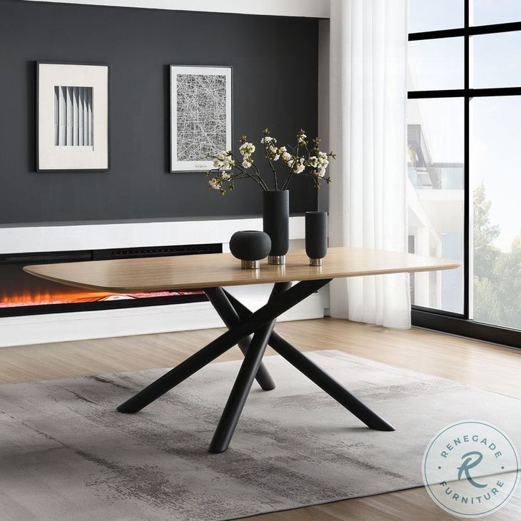 Lawton Natural and Black Rectangular Dining Room Set