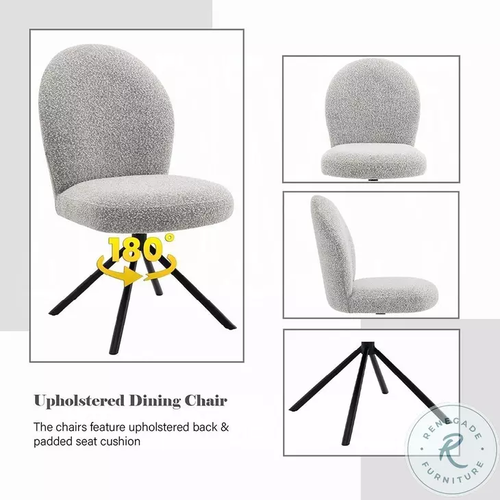 Lawton Gray Boucle and Black Side Chair with Swivel Set of 2