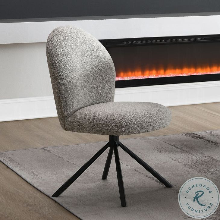 Lawton Gray Boucle and Black Side Chair with Swivel Set of 2