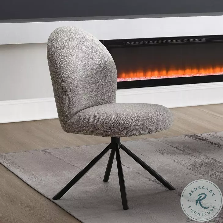 Lawton Gray Boucle and Black Side Chair with Swivel Set of 2