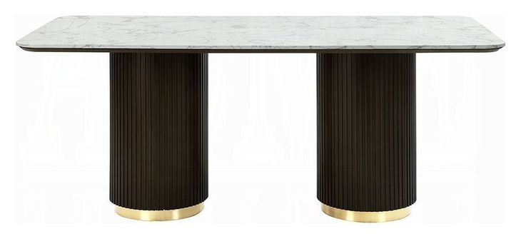 Clayten White and Espresso 71" Rectangular Marble Top Dining Table