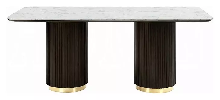 Clayten White and Espresso 71" Rectangular Marble Top Dining Table