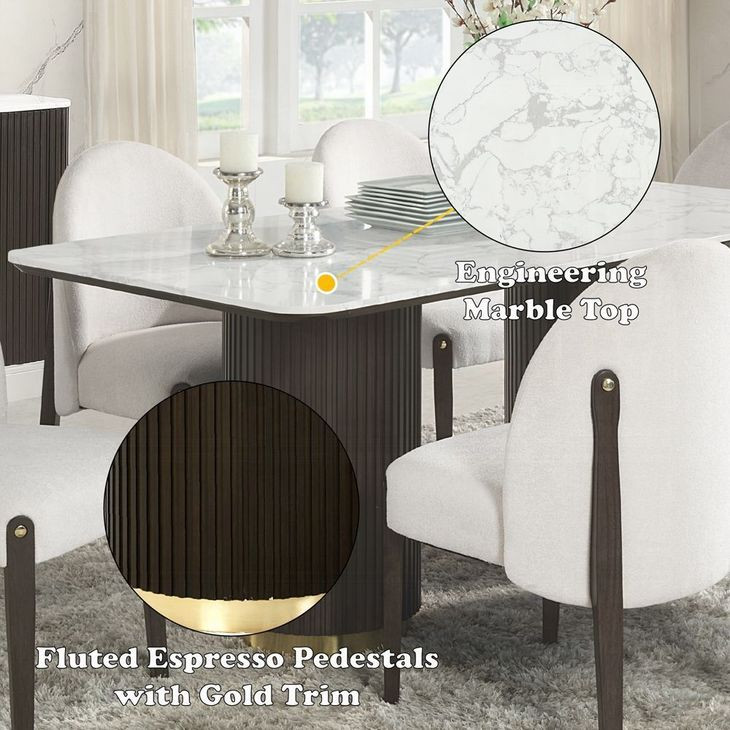 Clayten White and Espresso 71" Rectangular Marble Top Dining Table