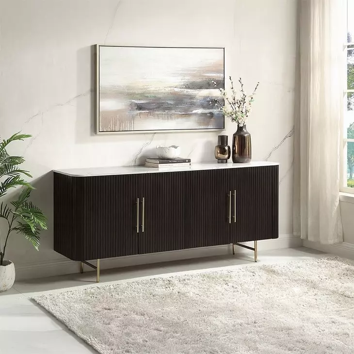 Clayten White and Espresso 4 Door Marble Top Server