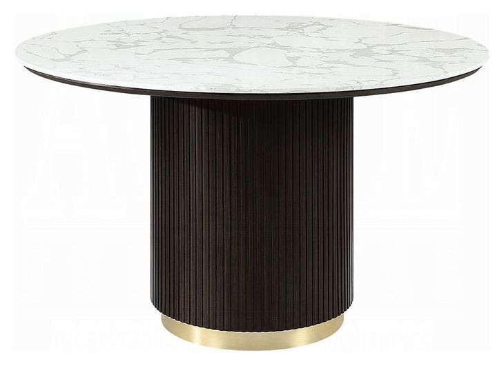 Clayten White and Espresso 52" Round Marble Top Dining Table