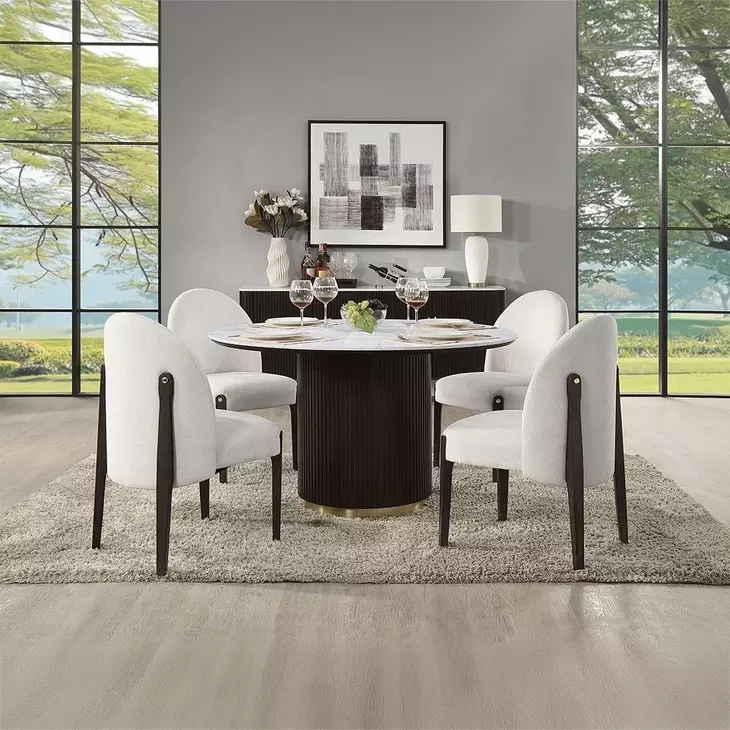 Clayten White and Espresso 52" Round Marble Top Dining Table