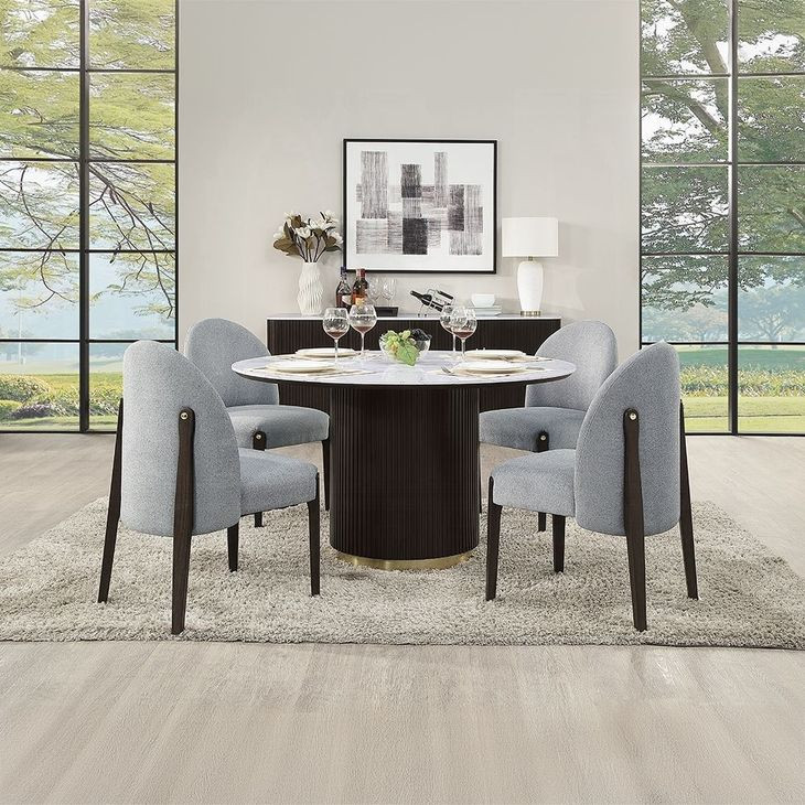 Clayten White and Espresso 52" Round Marble Top Dining Room Set
