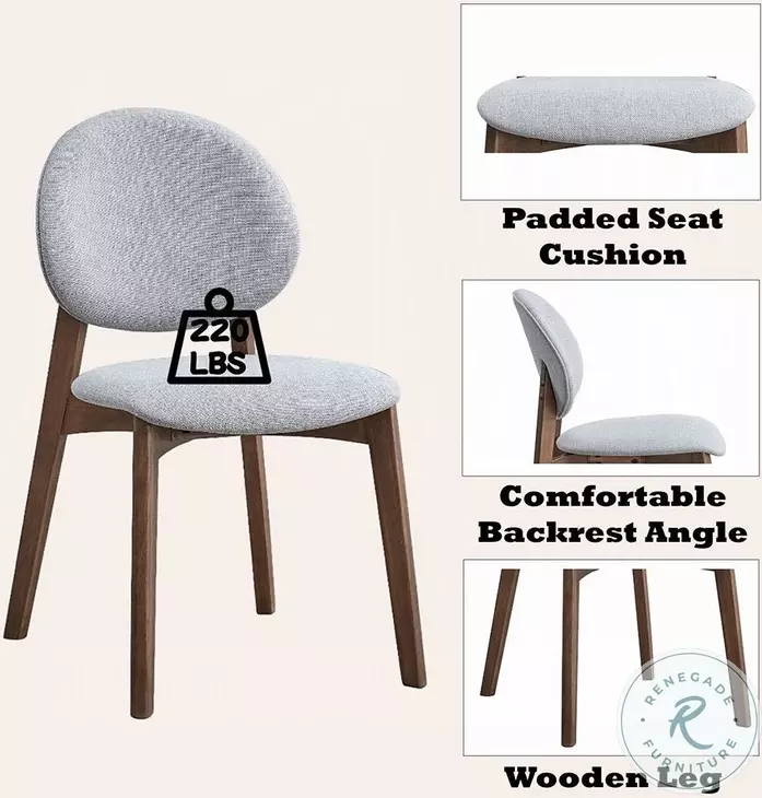 Hadasa Light Gray Linen and Walnut Side Chair Set of 2