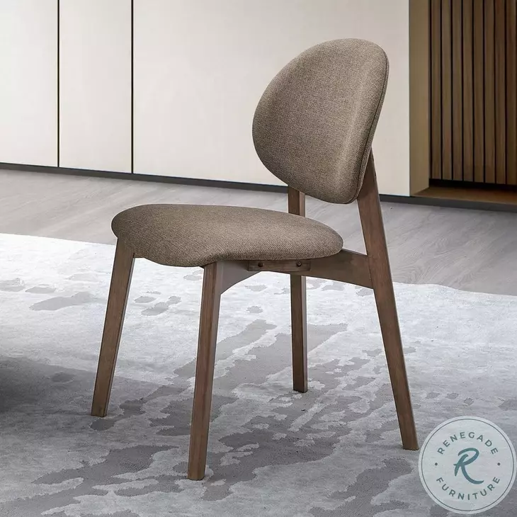 Hadasa Light Brown Linen and Walnut Side Chair Set of 2