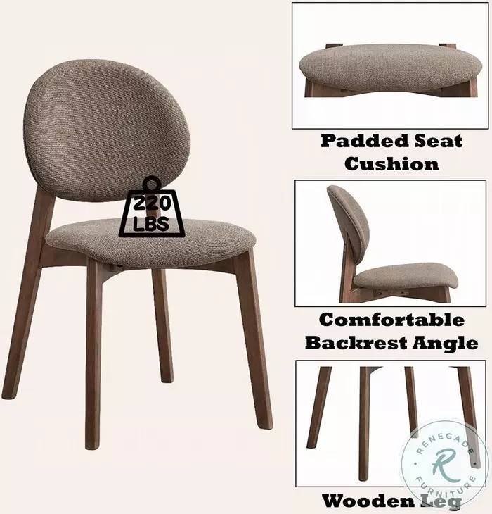 Hadasa Light Brown Linen and Walnut Side Chair Set of 2