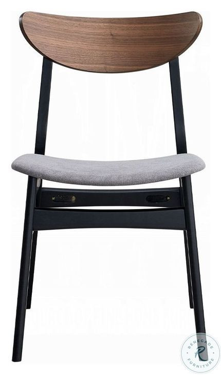 Rebi Gray Linen and Walnut Black Side Chair Set of 2