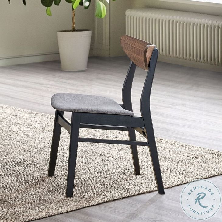Rebi Gray Linen and Walnut Black Side Chair Set of 2