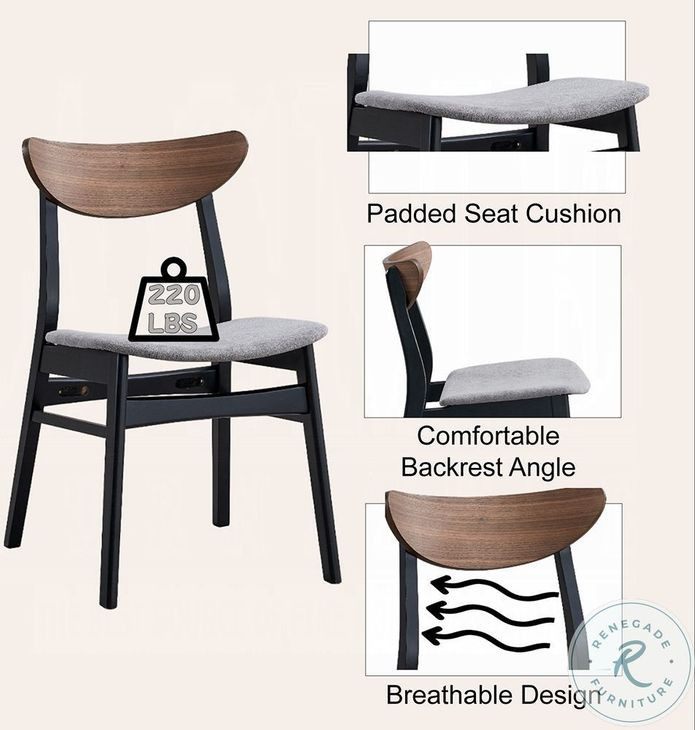 Rebi Gray Linen and Walnut Black Side Chair Set of 2