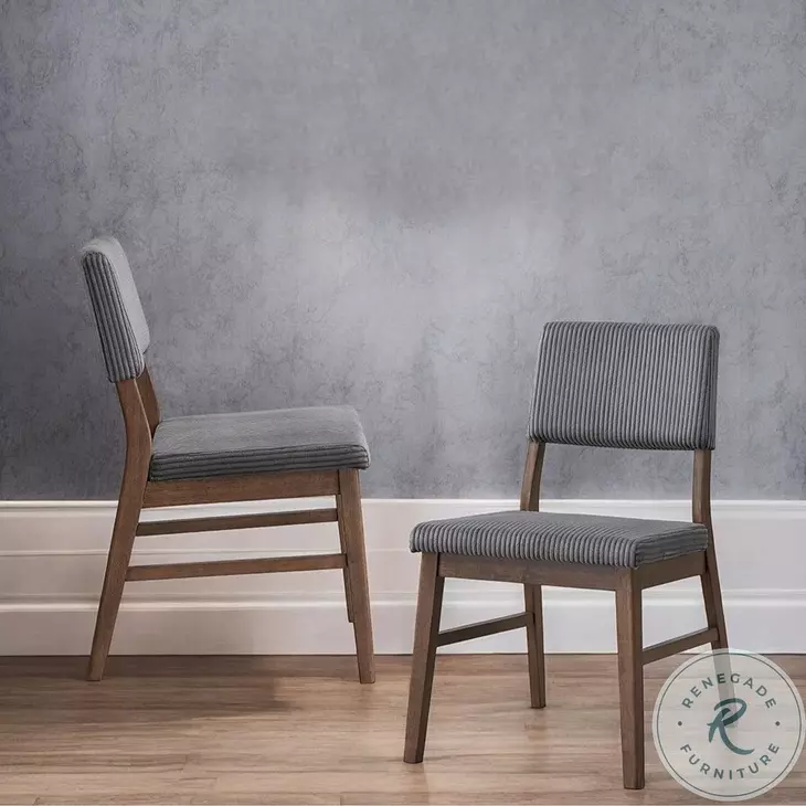Seda Gray Corduroy and Walnut Side Chair Set of 2