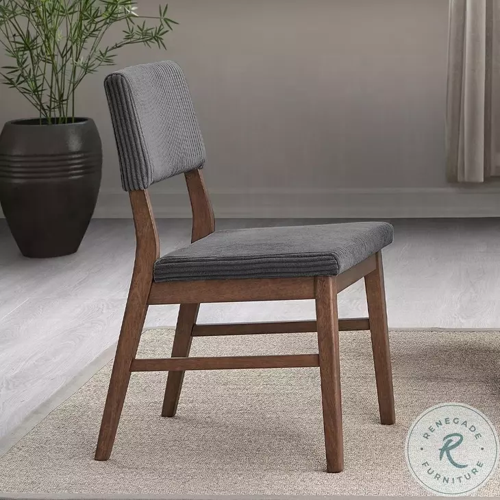 Seda Gray Corduroy and Walnut Side Chair Set of 2
