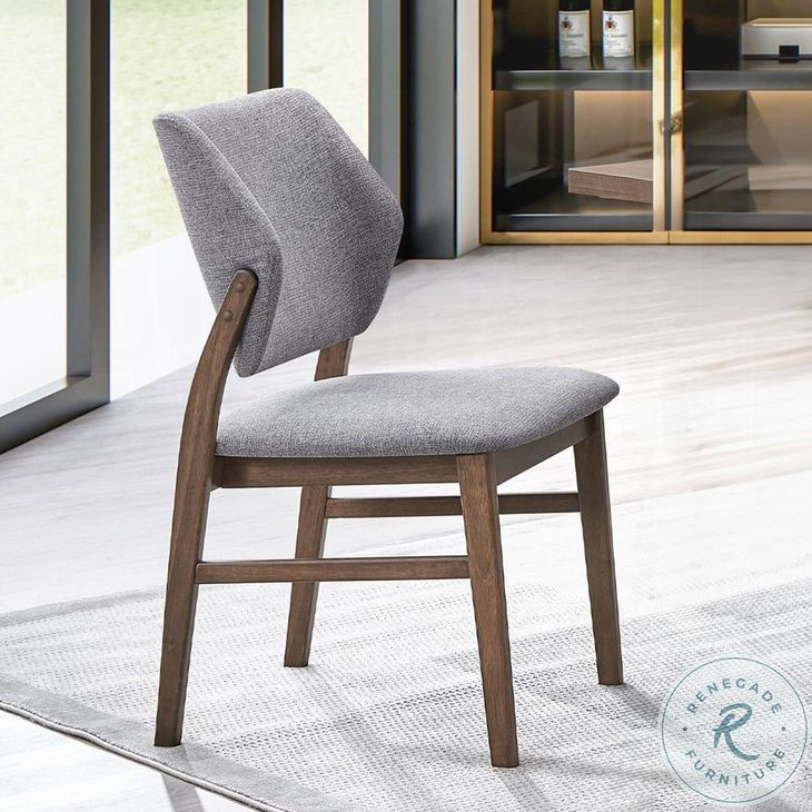 Sarha Light Gray Linen and Walnut Side Chair Set of 2