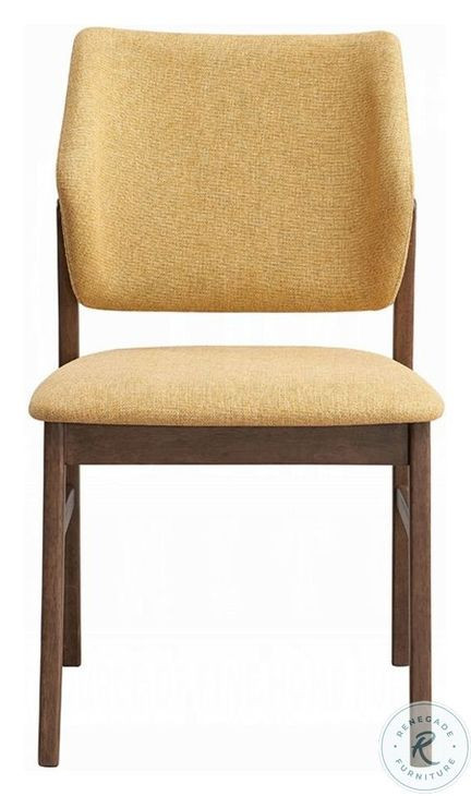 Sarha Yellow Linen and Walnut Side Chair Set of 2
