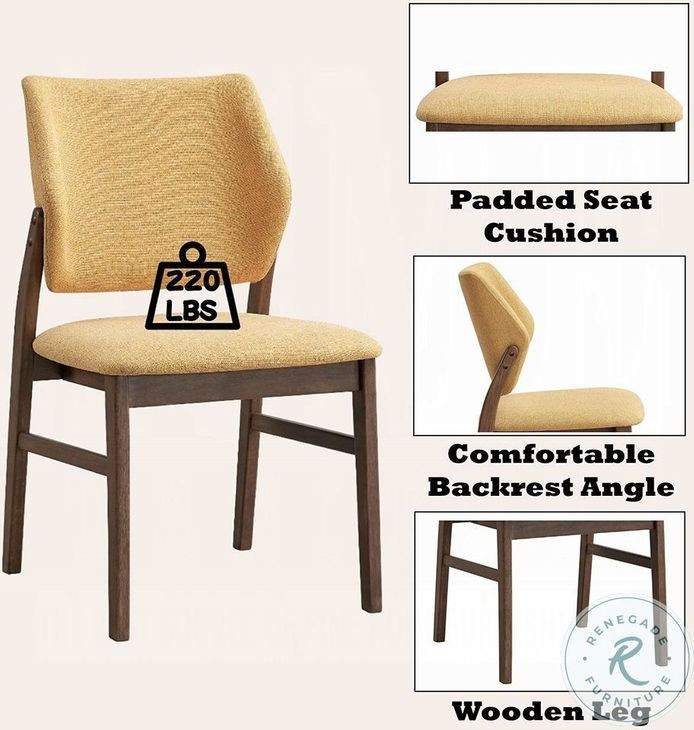 Sarha Yellow Linen and Walnut Side Chair Set of 2
