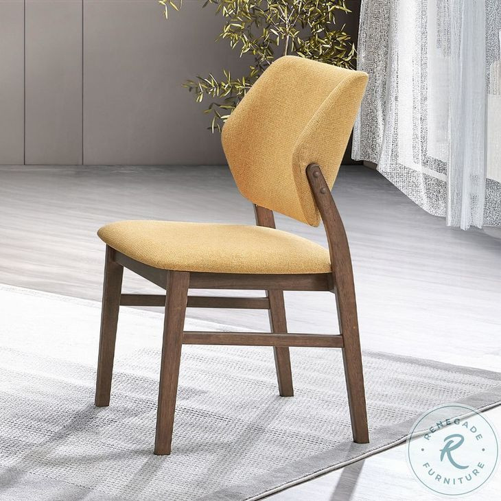 Sarha Yellow Linen and Walnut Side Chair Set of 2