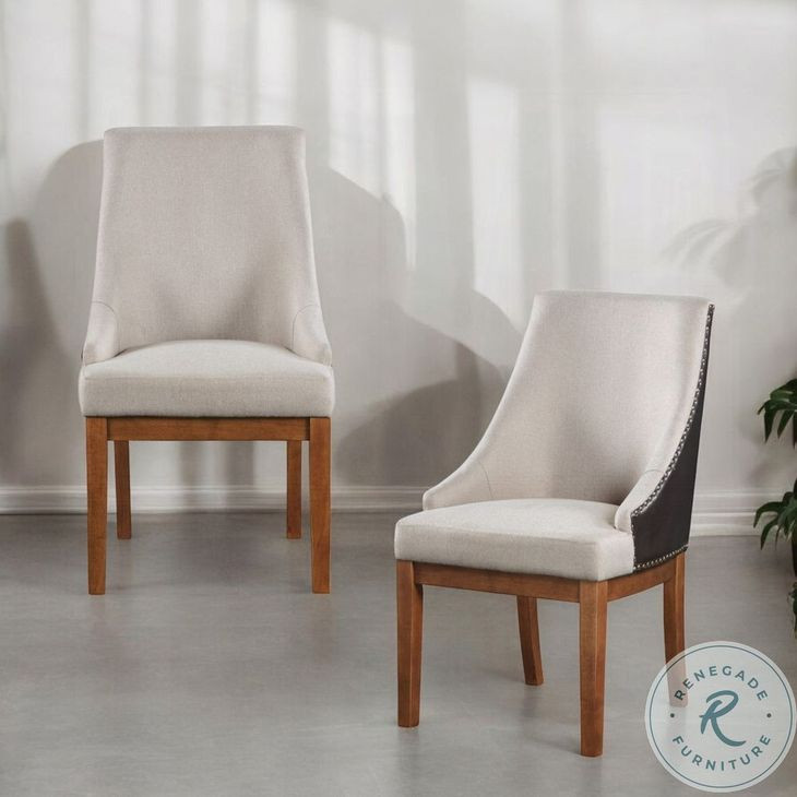 Gilsea Fabric and Brown Synthetic Leather Brown Side Chair with Nailhead Trim Set of 2
