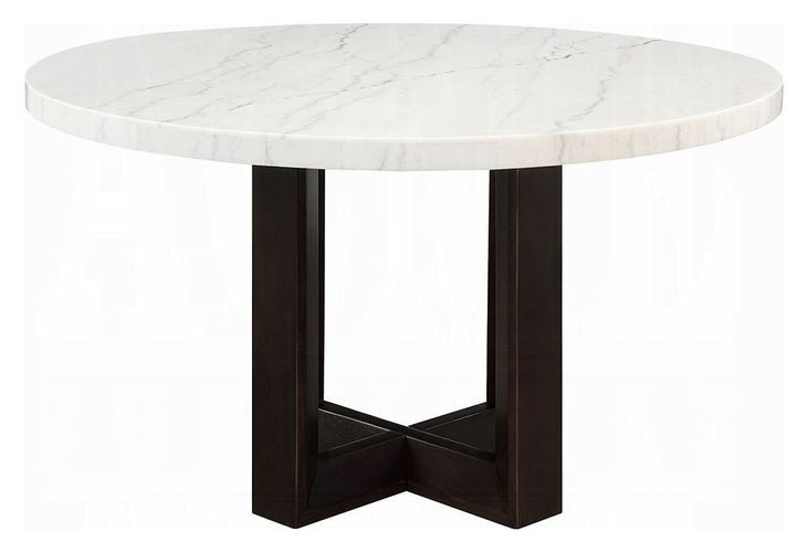 Edwyn White and Espresso 54" Round Marble Top Dining Table