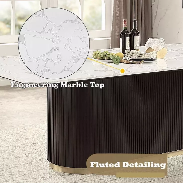 Clayten White and Espresso 95" Rectangular Marble Top Dining Table