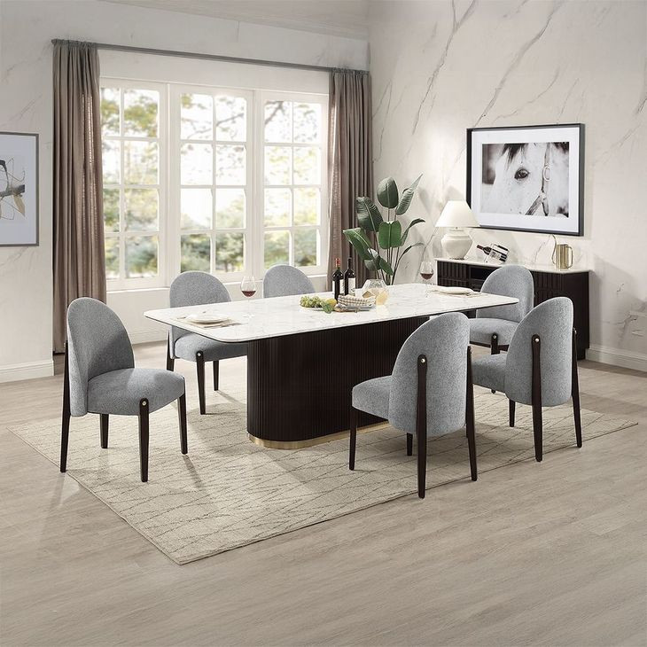 Clayten White and Espresso 95" Rectangular Marble Top Dining Room Set