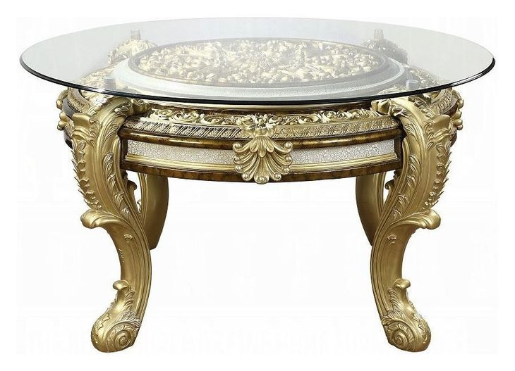 Desiderius Antique Gold and Hand Paint Brown 62" Round Glass Top Dining Table