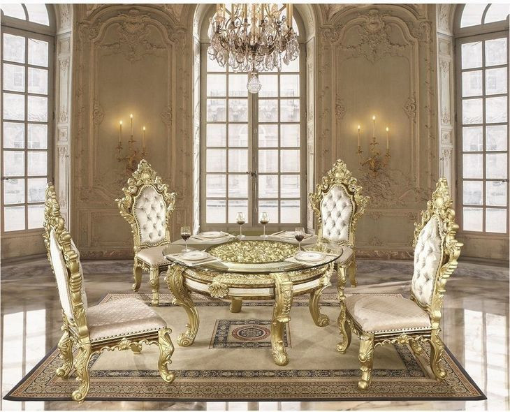 Desiderius Antique Gold and Hand Paint Brown 62" Round Glass Top Dining Table