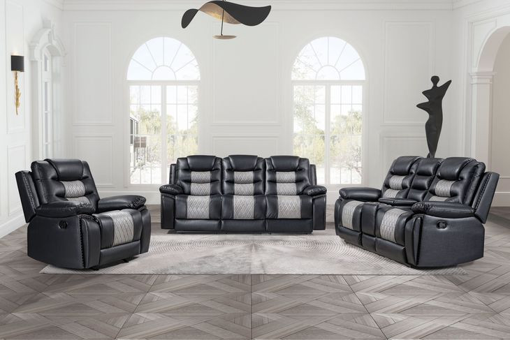 Nikko Black 74" Loveseat with Dual Recliner and Nailhead Trim