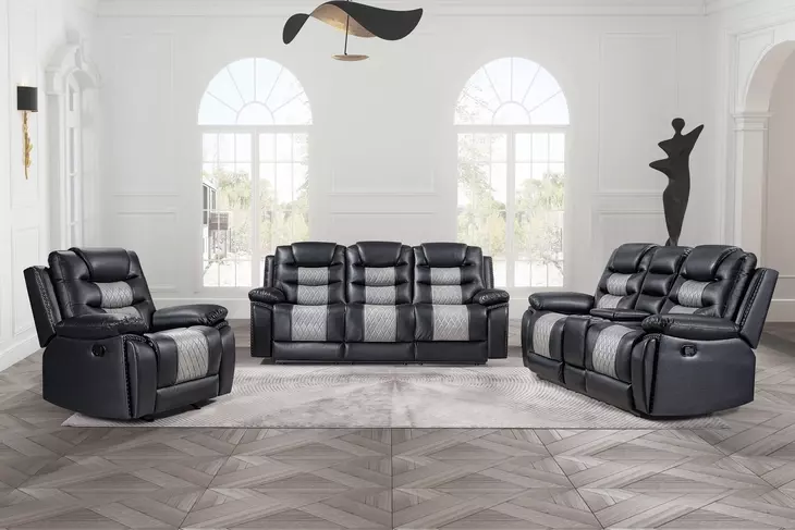 Nikko Black Reclining Living Room Set with Nailhead Trim