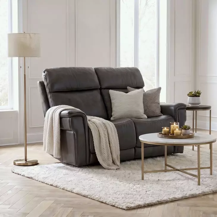 Celeste Sahara Dorian Gray Leather Zero Gravity Power Reclining 66" Loveseat With Power Headrest