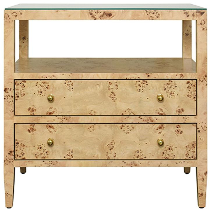 Cynthia Brown Rectangular 2 Drawer Glass Top Side Table