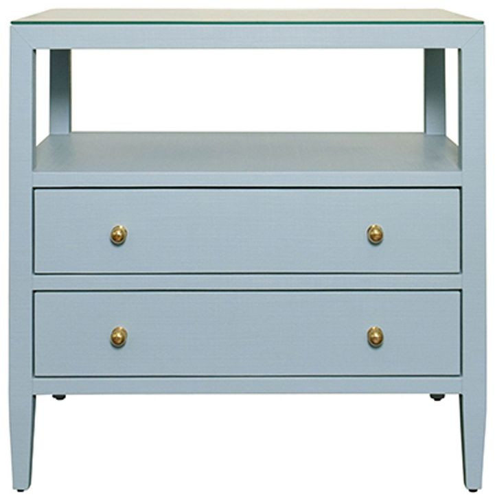 Cynthia Blue Rectangular 2 Drawer Glass Top Side Table