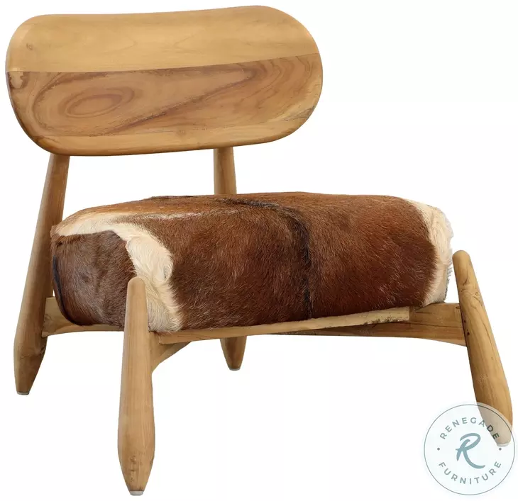 Gulee Brown And White Hide And Natural Wood Occasional Chair