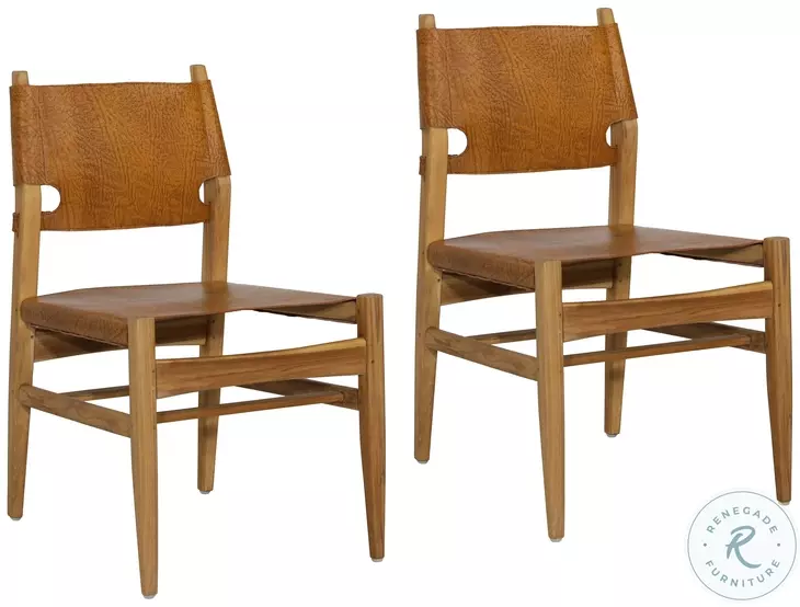 Rossan Natural And Antique Light Brown Leather Dining Chair Set of 2