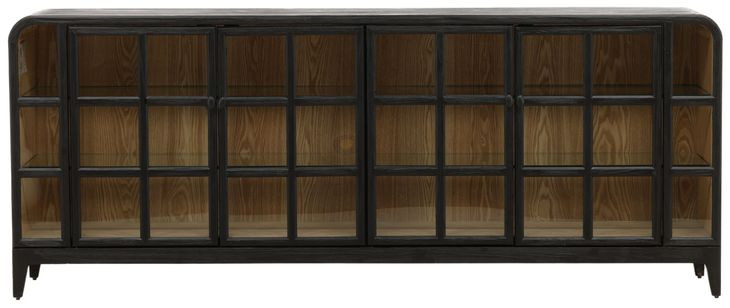 Ariston Black and Natural 4 Glass Door Sideboard