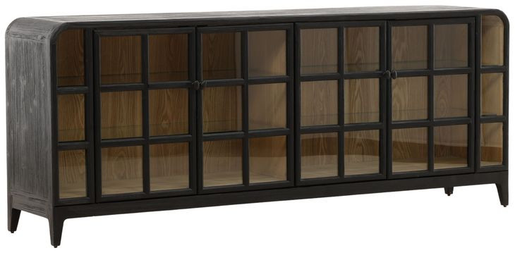 Ariston Black and Natural 4 Glass Door Sideboard