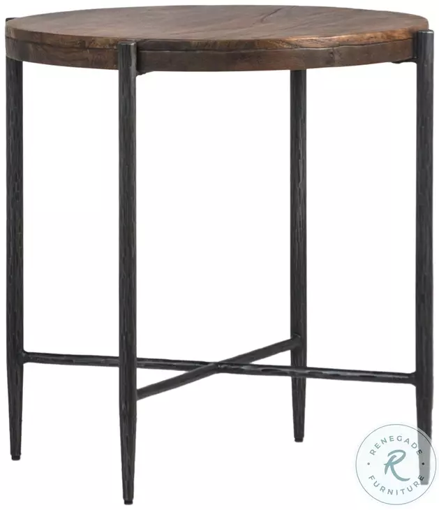 Casori Antique Medium Brown Wood And Black Iron Legs Side Table