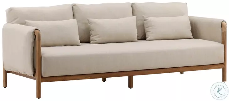 Milburn Beige Performance Fabric And Natural Outdoor Sofa