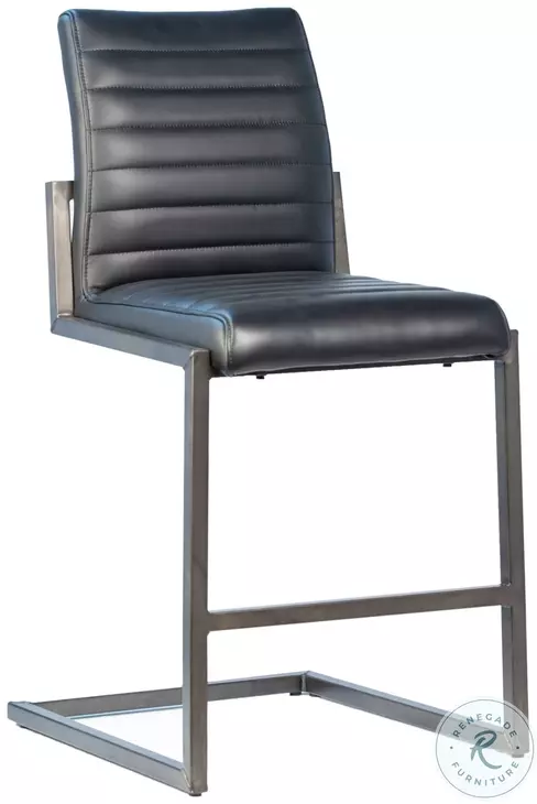 Failo Black Leather And Antique Black Metal Counter Height Stool