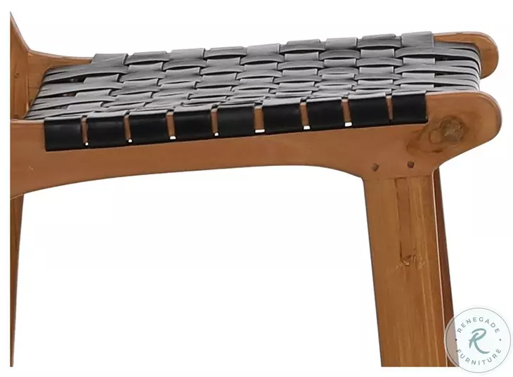 Dal Antique Black Leather And Natural Wood Counter Height Stool