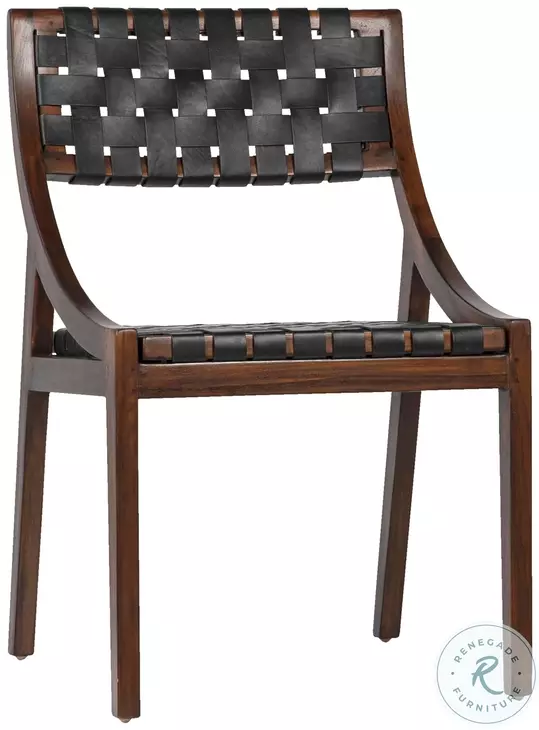 Camil Black Leather And Dark Brown Wood Dining Chair